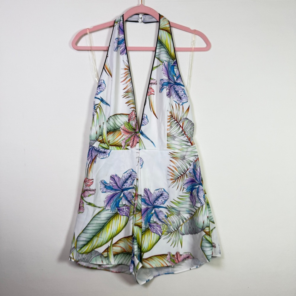 DO+BE Multicolor Tropical Floral Halter Open Back Romper Size L